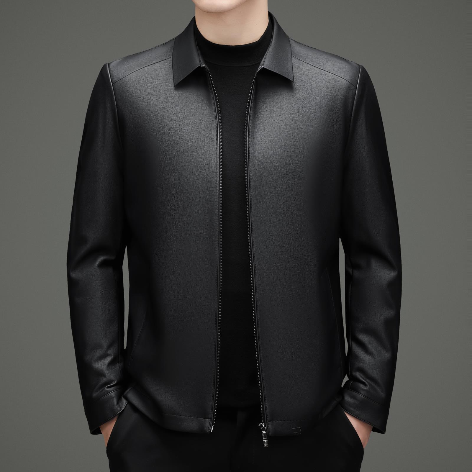 品牌真皮皮衣外套男绵羊皮商务休闲中年爸爸皮夹克羽绒机车服批发