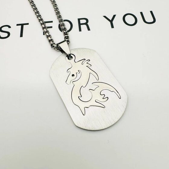 Titanium Steel Dragon Brand Birth Year of the Dragon Necklace Men's Pendant Fashionable New Chinese Style National Style Woolen Chain Zodiac Dragon Pendant