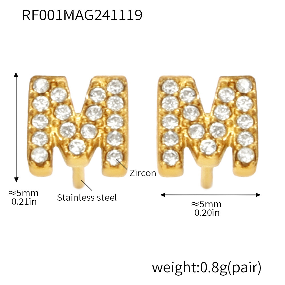 Qiong Yao Titanium Steel 26 letras con incrustaciones de circón Juego de joyas PVD chapado en oro real collar de retención de color pulsera anillo aretes