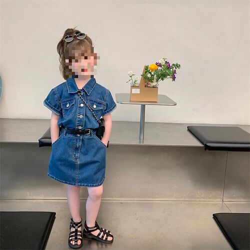 Girls' Skirt Double Pocket Collar Denim Dress Dress 24 Spring and Summer New Fashion Foreign Trade Children's Clothing Distribution 3-8 Years Old 