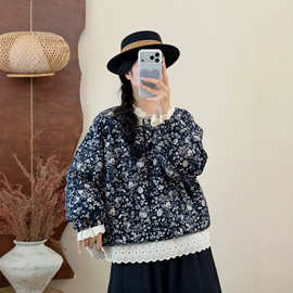 秋冬新款 森系文艺风碎花磨毛家两家棉衬衫 宽松休闲棉服外套