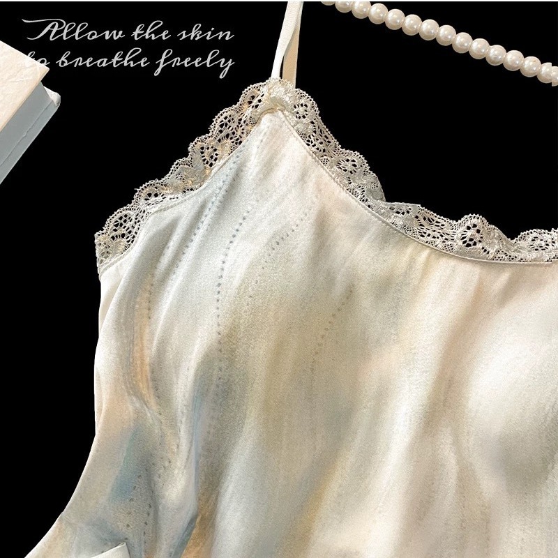 textura de alta simulación de seda pijama vestido de verano nuevo dulce con cojín de pecho pijama casero comercio exterior al por mayor