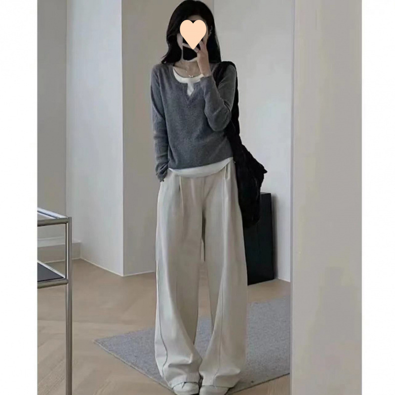 设计感不规则韩版黑色假两件领内搭打底衫春秋修身长袖上衣女|undefined