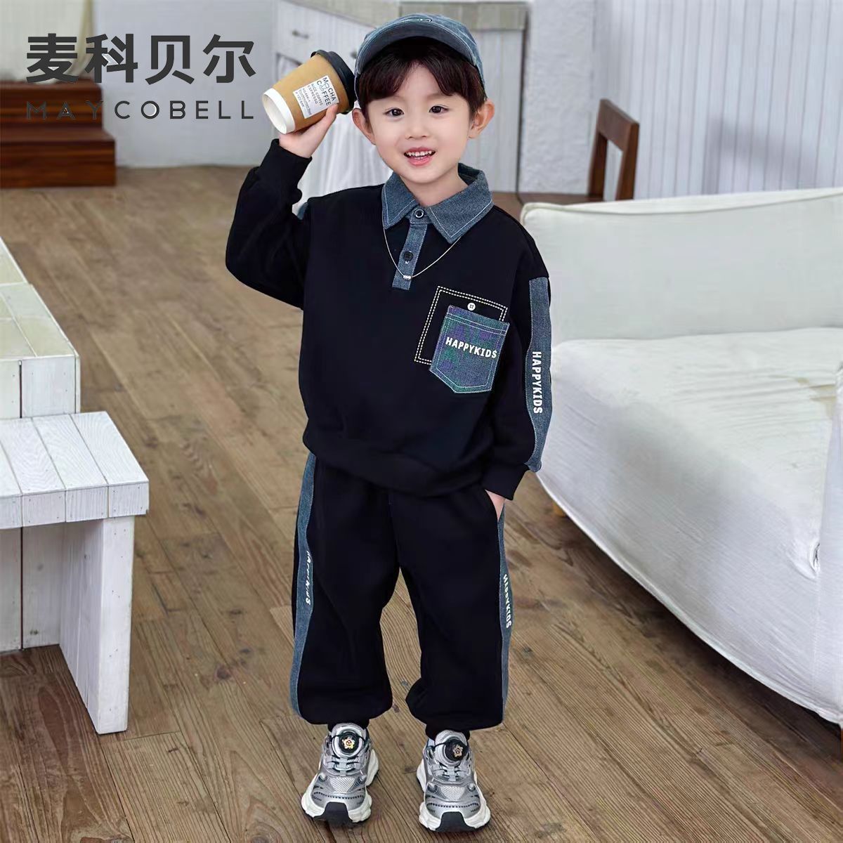 Boys' Sweatshirt Autumn Outfit 2025 New Stylish Children's Boys' Spring and Autumn Fashionable Cool Denim Two-Piece Set Trendy