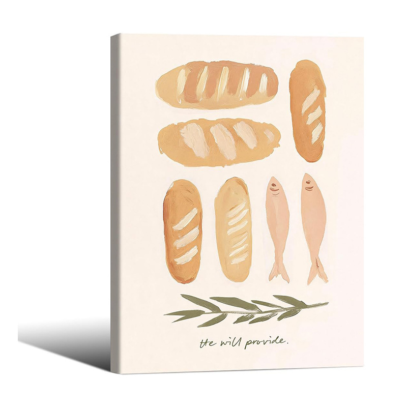 Canvas Wall Art Wrapped Frame Five Cakes Two Fish Food Poster Modern Minimalist Faith Print Kitchen Canvas Wall Art Wrapped Frame Five Cakes Two Fish Food Poster Modern Minimalist Faith Print Kitchen