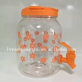 专业生产热转印丝印环保带龙头塑料透明果汁壶pet冷水桶