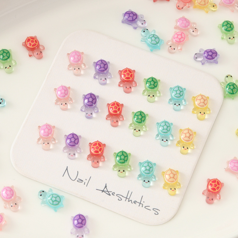 Popular Luminous Cartoon Turtle Nail Art Decoration Three-Dimensional Ice Transparent Color Mixed Cute Pet Turtle Nail Decoration