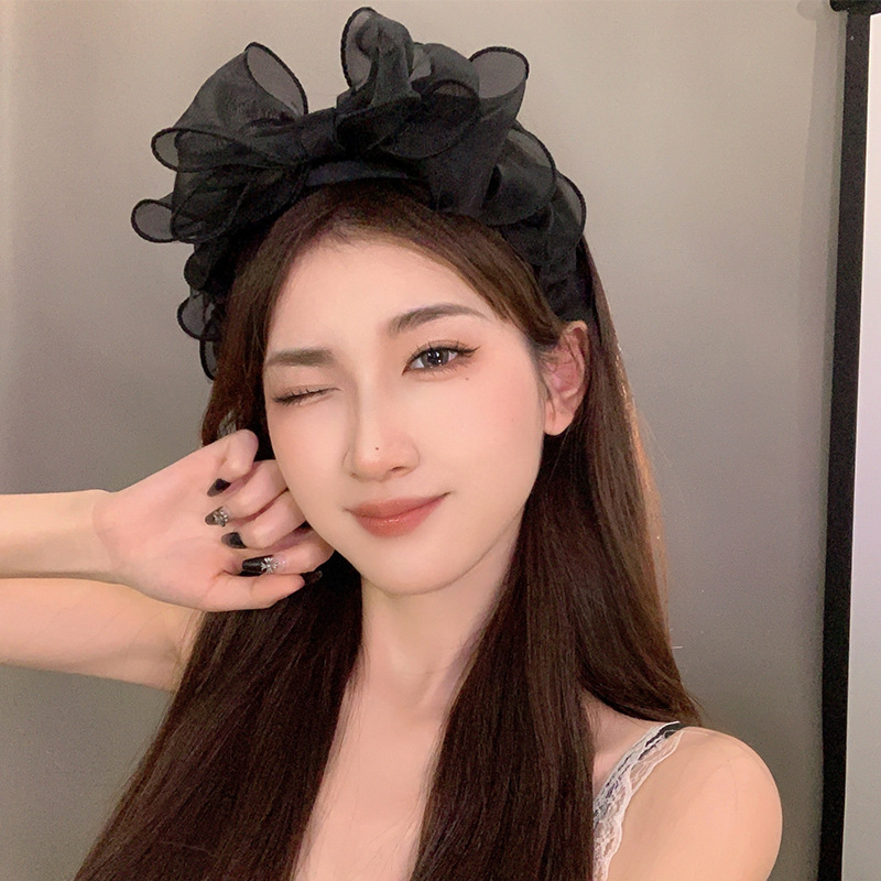 Black Gauze Bow Headband Advanced Sense Internet Celebrous Face Wash Headband Hair Accessories Women's High Cranial Top Escape Princess Headwear