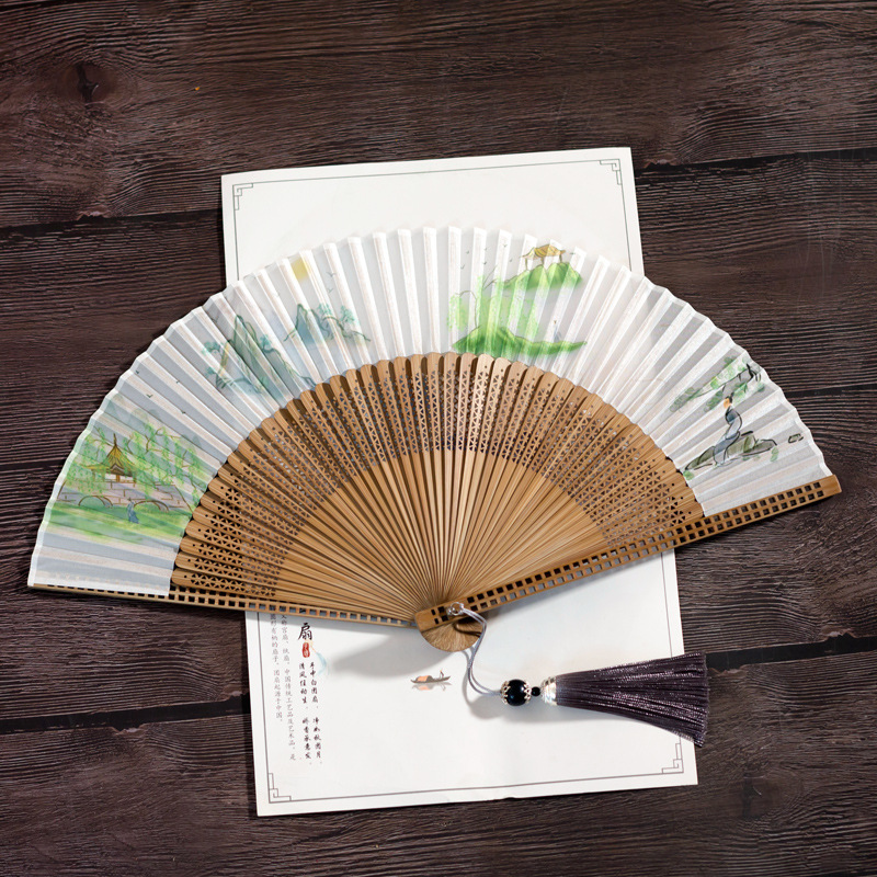 夏天古风女式折扇中国风日式折叠复古装古典随身汉服配饰小扇子竹
