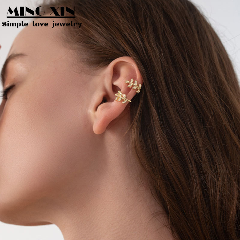 European and American Explosions Fashion Simple Personality Light Luxury Diamond-inlaid Small Tree Branch Leaf Shape Ear Bone Clip Ear Buckle Earrings European and American Explosions Fashion Simple Personality Light Luxury Diamond-inlaid Small Tree Branch Leaf Shape Ear Bone Clip Ear Buckle Earrings