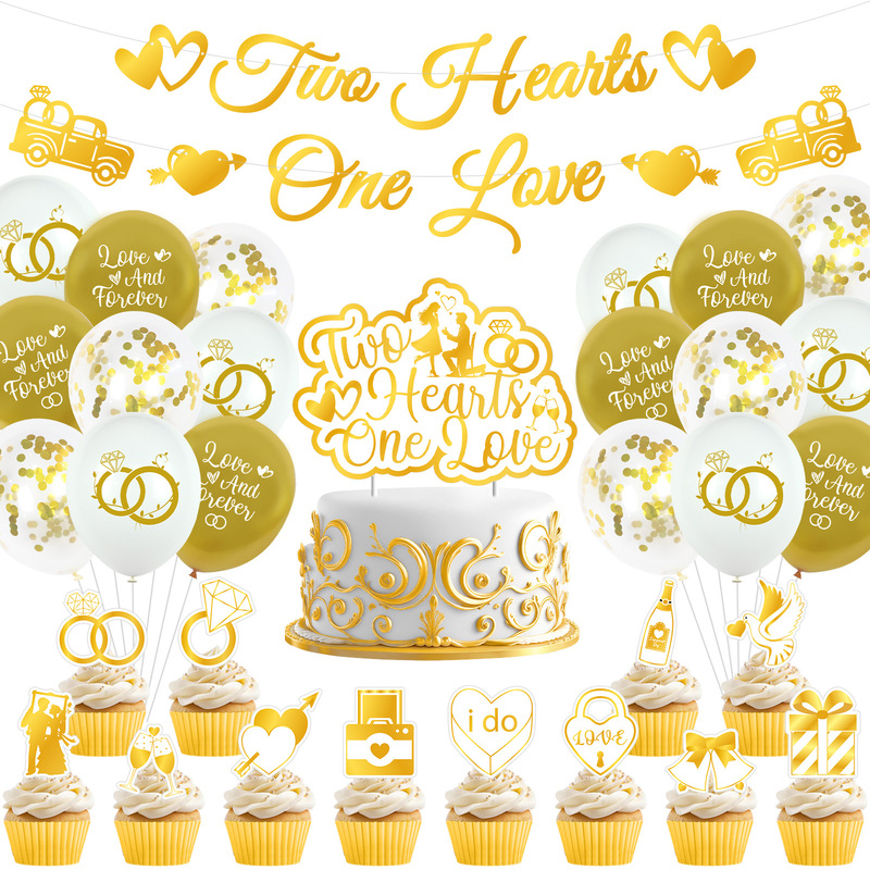 New Arrival Engagement Theme Party Decoration Scene Layout Flag Paper Flower Paper Fan Tassel Balloon Paper Box Paper String Set