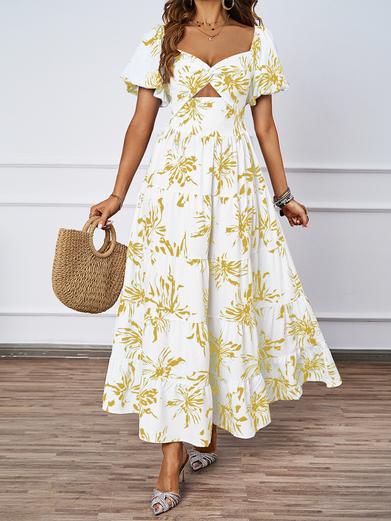 455g Weight Maxi Long Dress Dress Length Type Short Sleeve Sleeve Length Swing Dress Dresses Type Puff Sleeve Sleeve Type Polyester Fabric Type High Waist Waist Line Holiday, Daily Occasion Off Shoulder Neckline Regular Fit Fit Type Color Block, Painted Flower Pattern Summer Season Women's Gender Printing Design Elegant, Streetwear Style Wholesale Women's Elegant Streetwear Printing Color Block Painted Flower Holiday Daily Off Shoulder Short Sleeve Swing Dress 25