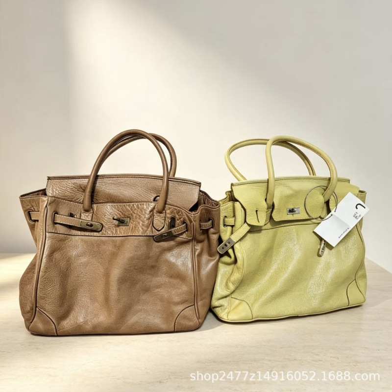 Anemonia firkin vintage platinum leather bag, retro old money style, large capacity commuter shoulder underarm bag Anemonia firkin vintage platinum leather bag, retro old money style, large capacity commuter shoulder underarm bag
