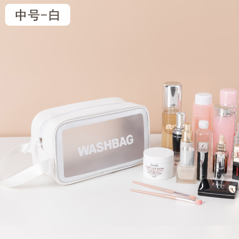 Bolsa de cosméticos transparente transfronteriza bolsa de almacenamiento impermeable de alta capacidad bolsa de lavado de maquillaje portátil PU