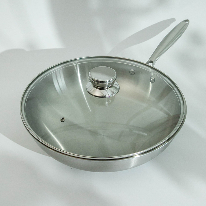 공장 직접 공급 결함이있는 특수 가격 32CM 304 스테인레스 스틸 코팅되지 않은 작은 둥근 바닥 wok 가정용 wok