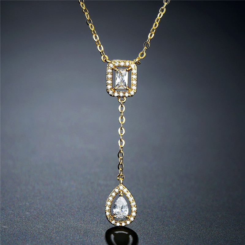 Parure collier et bracelet éléments goutte d'eau en zircon_voghion.com