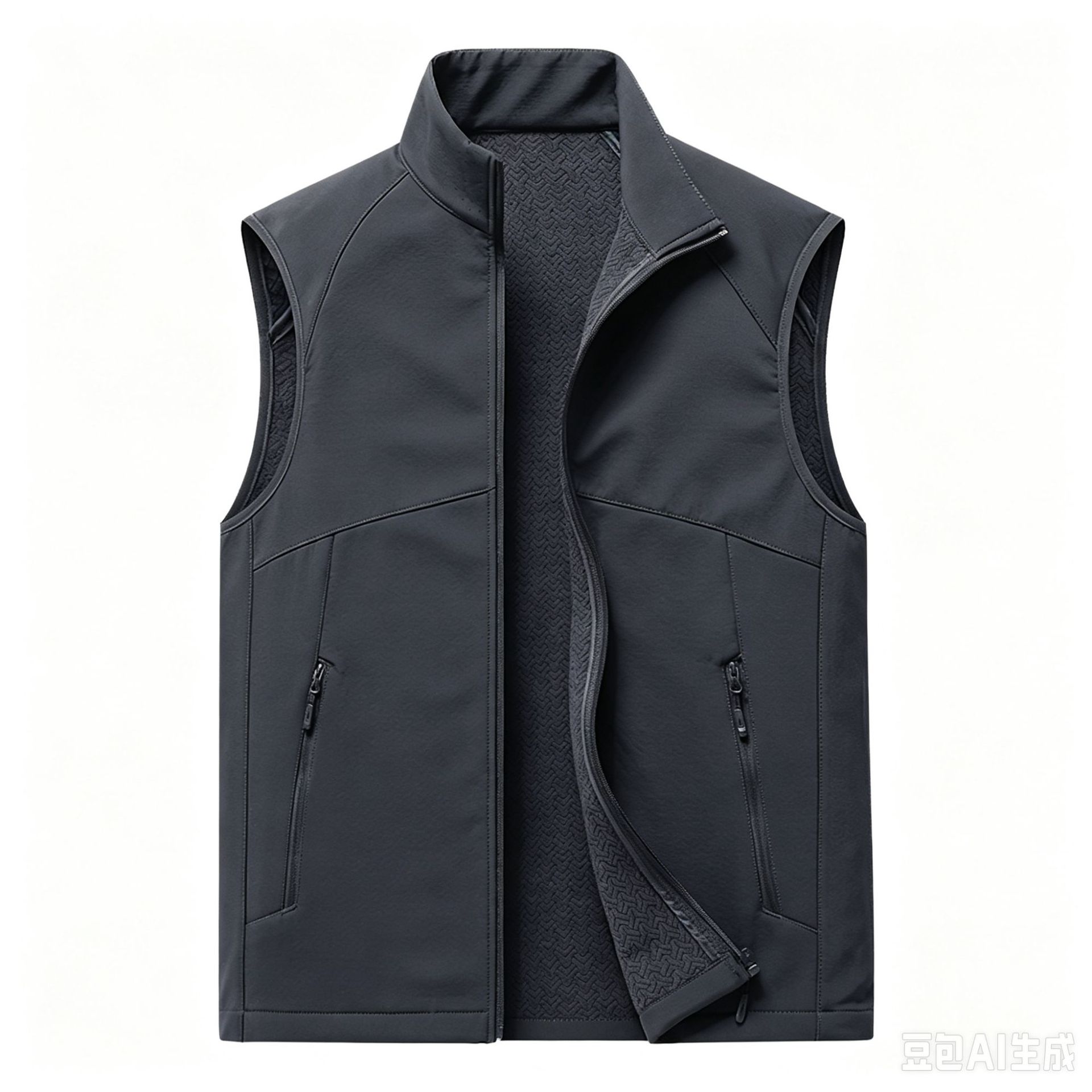 Men's autumn and winter fleece-lined thickened sleeveless vest, windproof, warm, casual, sporty, solid color, stand-up collar, outdoor vest