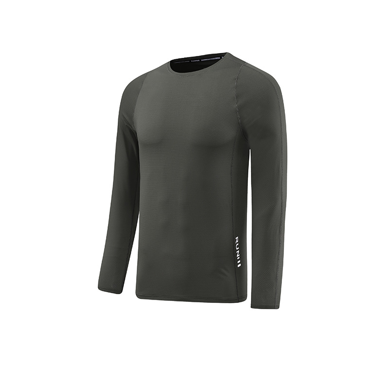 Camiseta Deportiva Elástica de Cuello Redondo, Estilo Europeo y Americano, Delgada, de Secado Rápido, de Manga Larga para Hombre, para Correr, Fitness, Baloncesto y Entrenamiento
