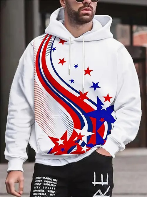 Transfronterizo 2025 nuevo estilo Amazon moda europea y americana casual patrón de estrella de cinco puntas suéter con capucha de manga larga MC15