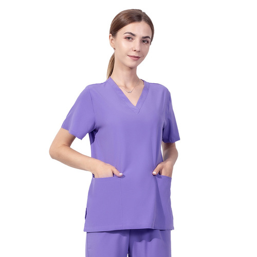 Cross-border dropshipping elastic doctor's work uniform short-sleeved nurse dress beauty hospital top women's operating room handwashing garment
