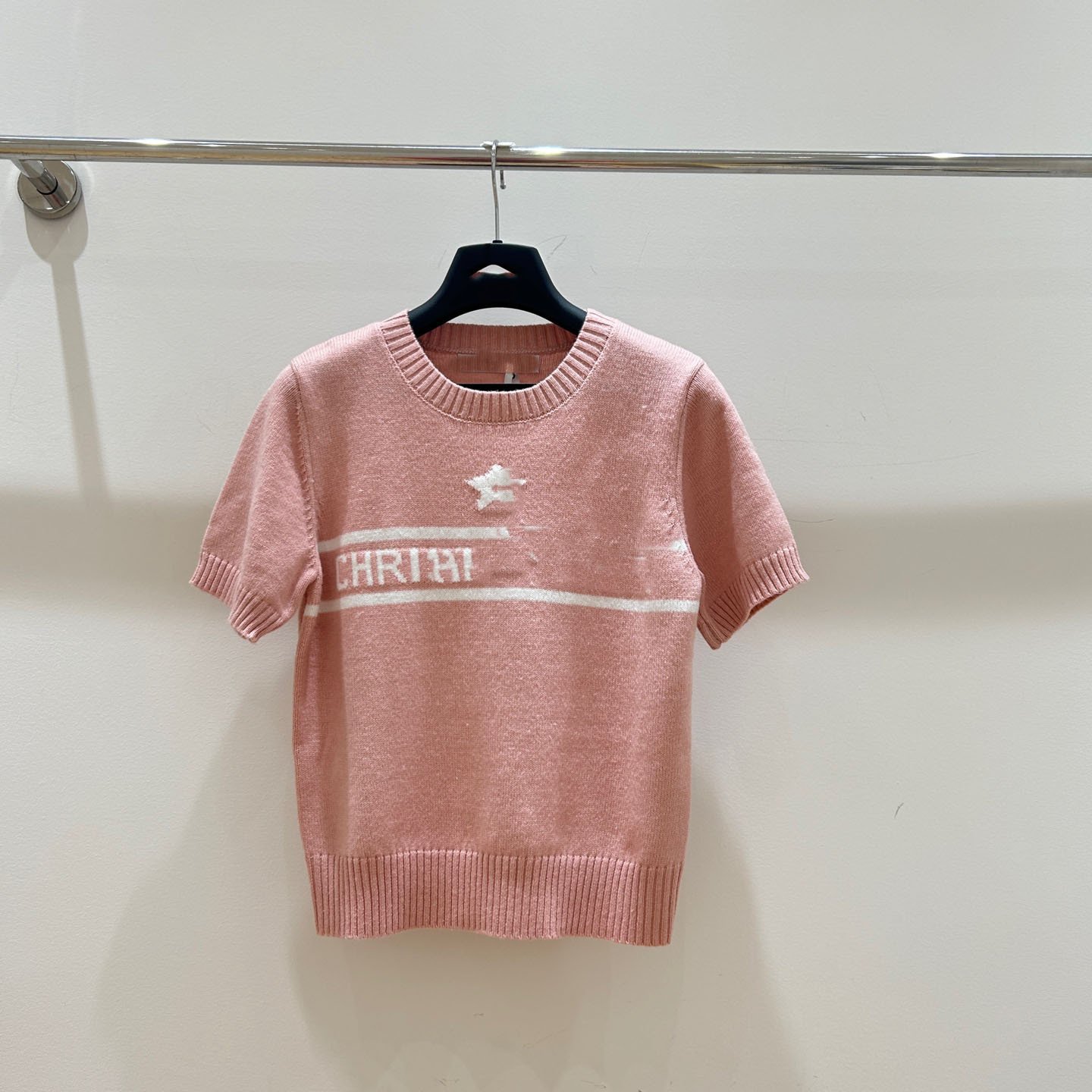 南油ハイエンド女装D家起爆半袖ニット高級感小香風丸襟五角星アルファベットジャカード