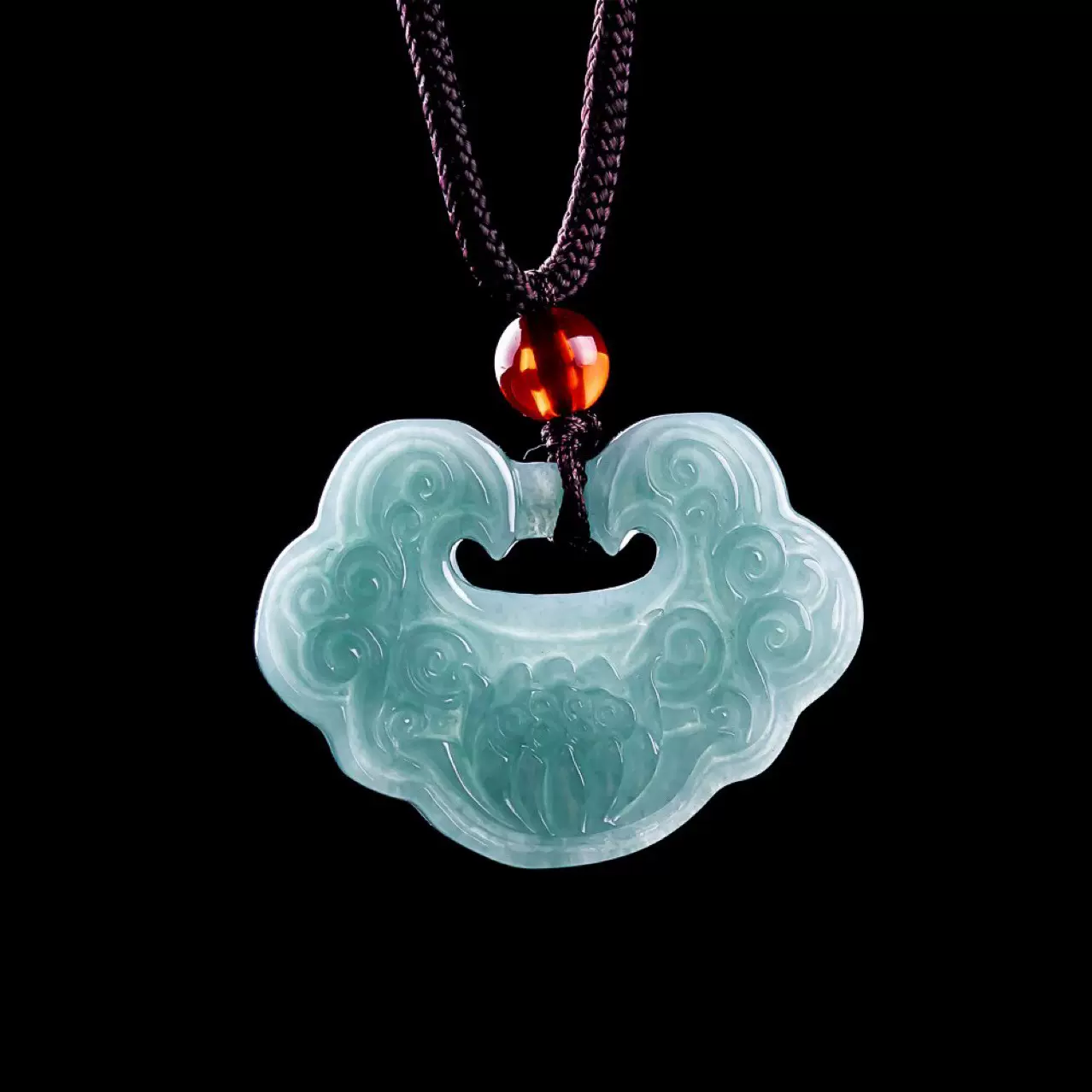 正品天然A货翡翠蓝水莲花如意吊坠糯种玉石荷花男女款玉坠批发