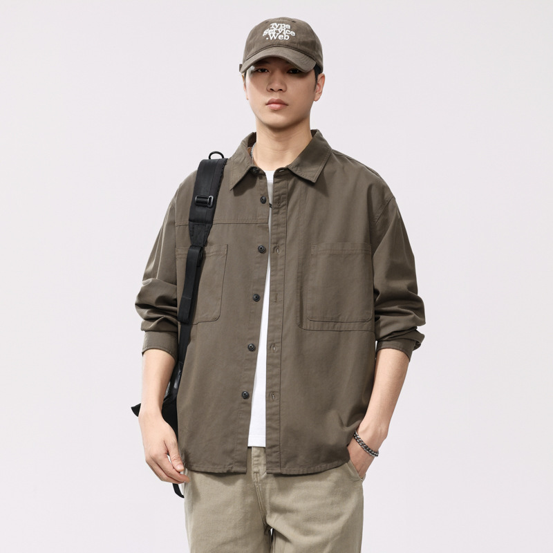 Spring and Summer New Lyocell Workwear Long-sleeved Shirt Men's American Style Retro Washed Jacket High-end Casual Shirt Trendy