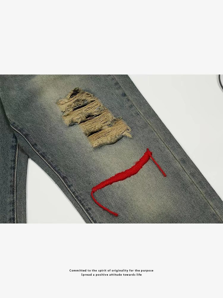 High Washed Vintage American Street Style Distressed Jeans Straight Trendy Unisex_viptrois.com