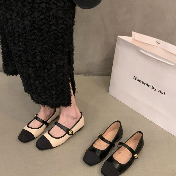Flat Square Toe French Mary Jane Shoes For Women Spring New Style Little Soft Sole Loafers_vogvips.com