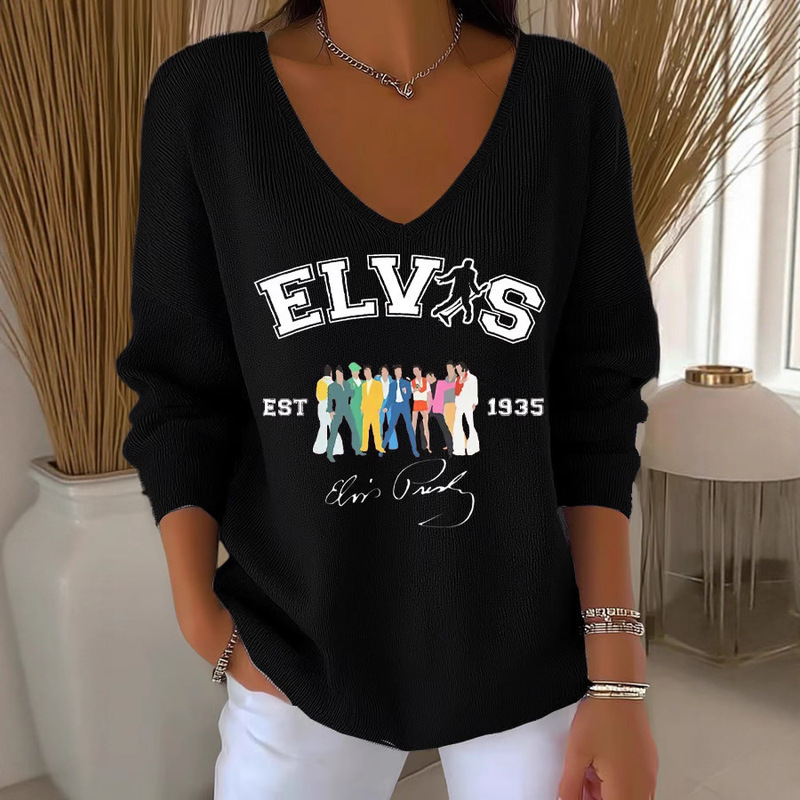 2025 Export Cross-Border Independent Station New V Neck Long-Sleeved Pullover 3D Digital Printing Women's Tops T-Shirt Customization