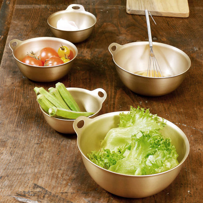 铝制金色料理碗打蛋盆多尺寸甜品水果碗沙拉搅拌碗一人食餐具蒸饭|ms