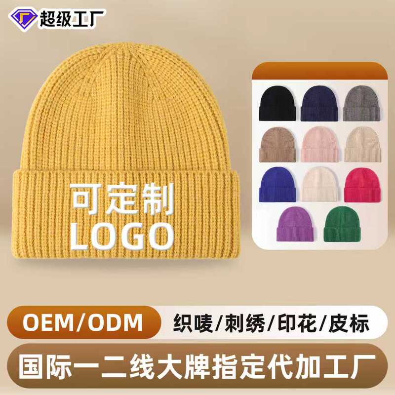 Customized Foreign Trade Logo Embroidered Knitted Hat, Cold-Proof, Warm and Not Stuffy, Quick Sample Woolen Hat for Autumn and Winter