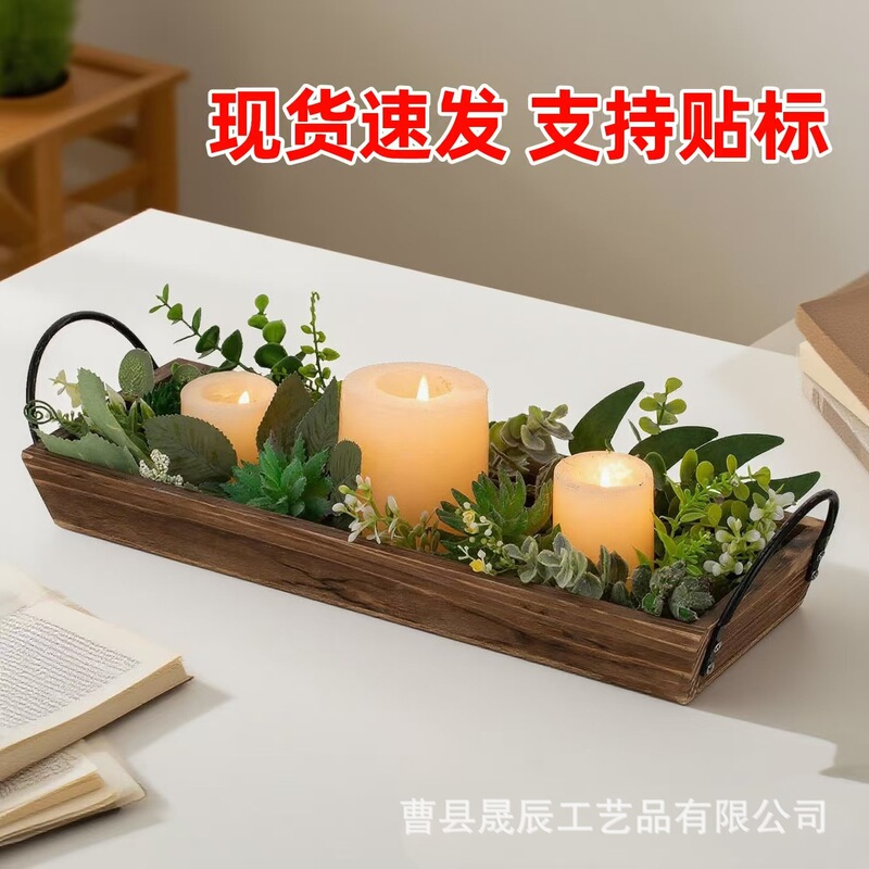 Wooden Candle Holder Tray, Solid Wood Candle Decoration Tray, Rustic Style Candle Holder Base with Handle, Rectangular Dining Table Decoration Wooden Tray Wooden Candle Holder Tray, Solid Wood Candle Decoration Tray, Rustic Style Candle Holder Base with Handle, Rectangular Dining Table Decoration Wooden Tray