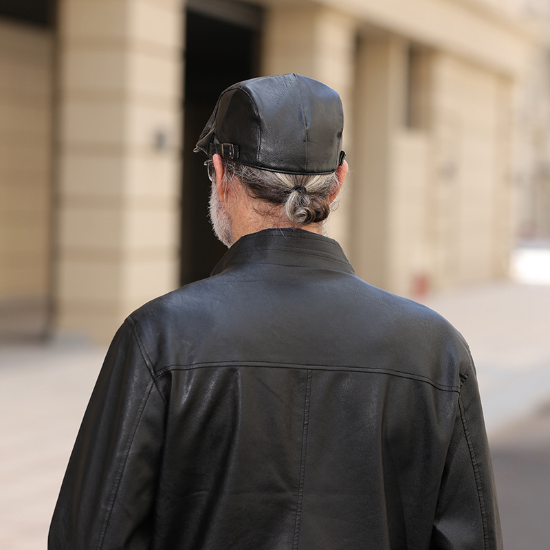 Boina de cuero de los hombres de cuero enarbolado gorra de mediana edad y ancianos de cuero de invierno sombrero delantero de las mujeres sombrero de cuero caliente