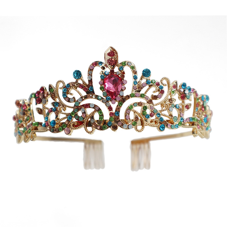 Tocados de Corona Europeos y Americanos, Accesorios para el Cabello de Novia de Aleación a la Moda, Diadema de Corona de Cristal para Fiesta, Lujosa