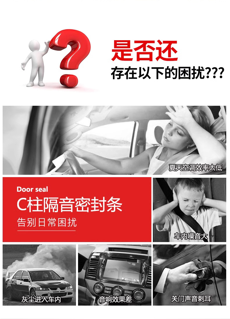 Car C- pillar sealing strip door gap sound insulation and noise reduction dustproof anti-abnormal noise anti-collision rubber strip modification accessories B