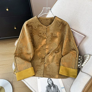 Autumn retro long-sleeve, jacket, Chinese style, with embroidery