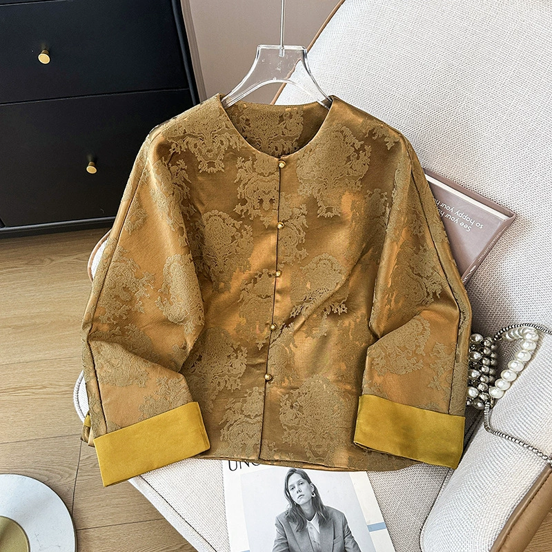 Autumn retro long-sleeve, jacket, Chinese style, with embroidery