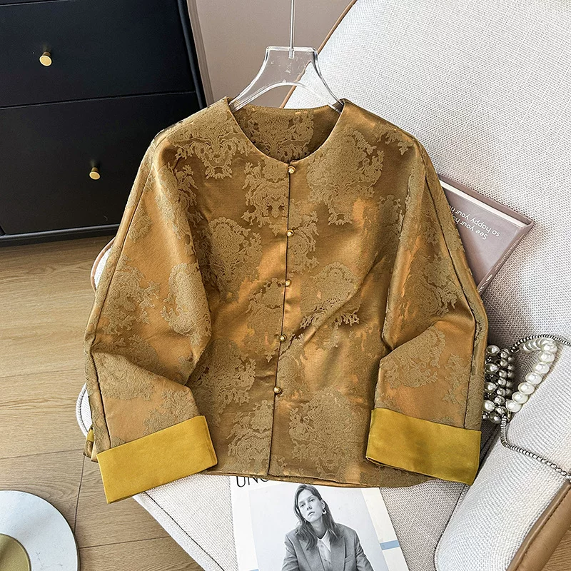 Autumn retro long-sleeve, jacket, Chinese style, with embroidery