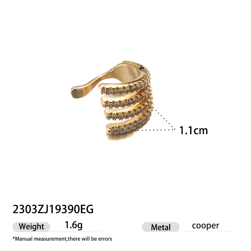Lujo ligero, alta calidad, personalidad, pendientes irregulares, adornos de circón, diseño de apertura, clip de hueso de oreja de temperamento, nuevo estilo de moda