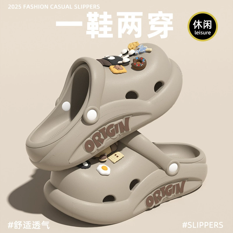 Обувь с толстой подошвной пещерой женская наружная летняя новая домашняя пляжная обувь милая мультяшная DIY полубаочка сандалии