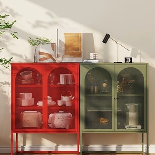 Nordic Wrought Iron Sideboard Dining Room Glass Door Tea and Wine Cabinet Storage Cabinet Kitchen Tableware Storage Cabinet