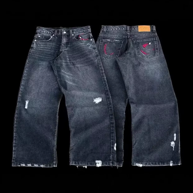 2025 уличный стиль модные хип-хоп мультяшные пауки вышивка свободные скейтборд свободные ретро брюки джинсы