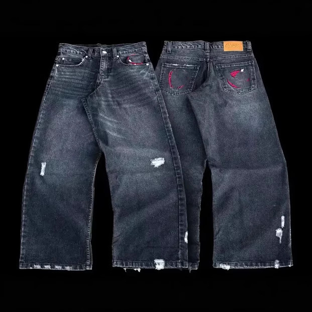 2025 Street Style Trendy Hip-Hop Cartoon Spider Embroidery Loose Skateboard Loose Retro Pants Jeans