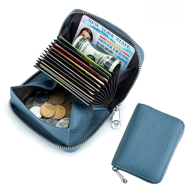 Amazon Card Holder Wholesale Genuine Leather Rfid Japanese Coin Purse Zipper Card Holder Women's Accordion Card Holder Large Capacity
