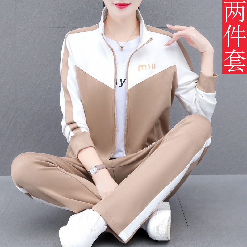 三件套运动套装女2025新款春秋跑步健身中年妈妈装卫衣外套休闲服|undefined