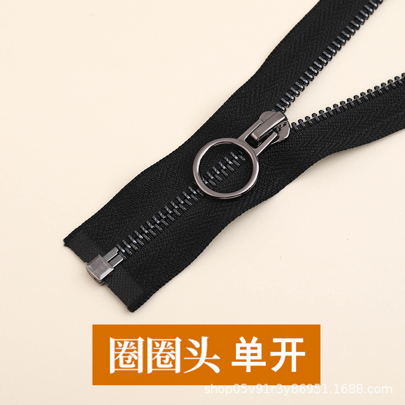 5番オープン金属銅ジッパー黒ニッケル歯亜鉛合金ジッパーロック付きシングルオープンテールジッパー服ジャケット|undefined
