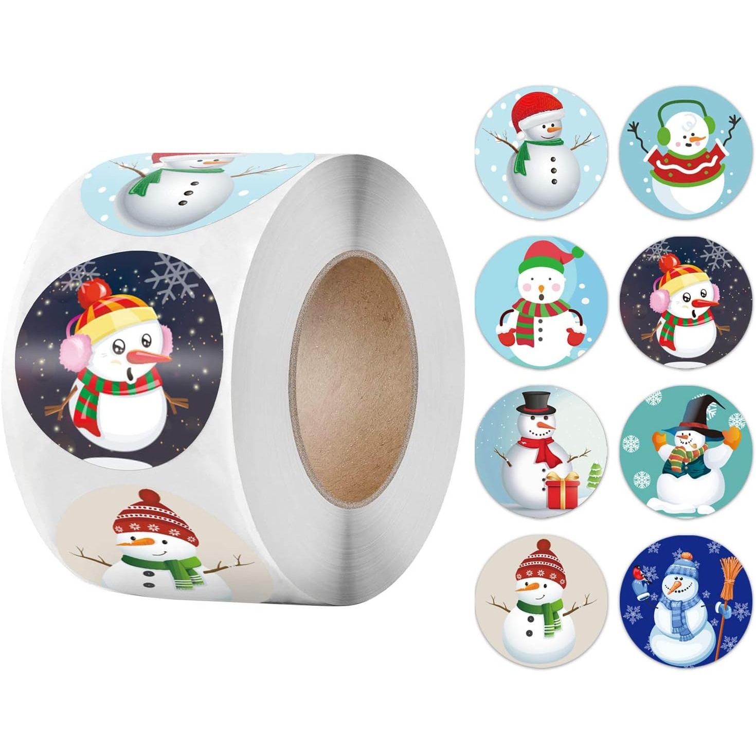 圣诞雪人贴纸500枚圆形自粘标签节日礼物卡信封用