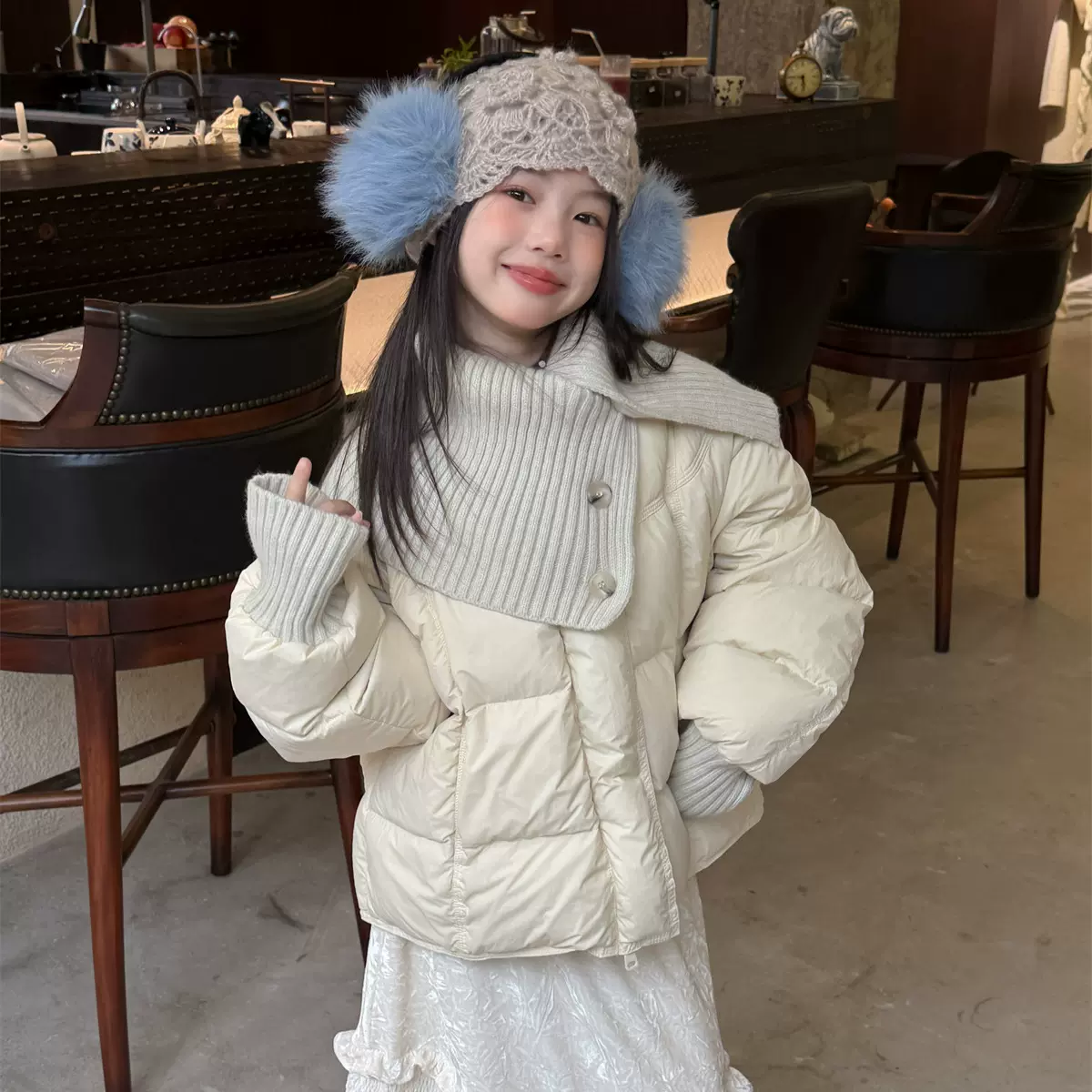 花与寻女童羽绒服2025冬季新款韩版毛衣翻领加厚过冬羽绒服保暖潮