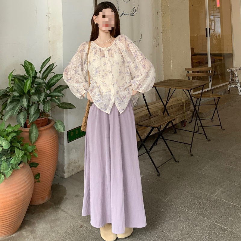 New Chinese 2025 Spring with a set of gentle wind milk fufu purple doll shirt skirt two-piece set